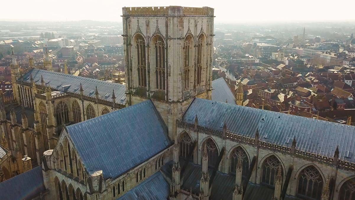 aerial view of york minster overlooking the city