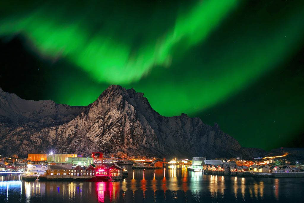 The Northern Lights in Norway with reflections on the sea