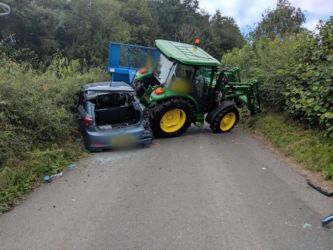 Tractor and car crash in North Yorkshire