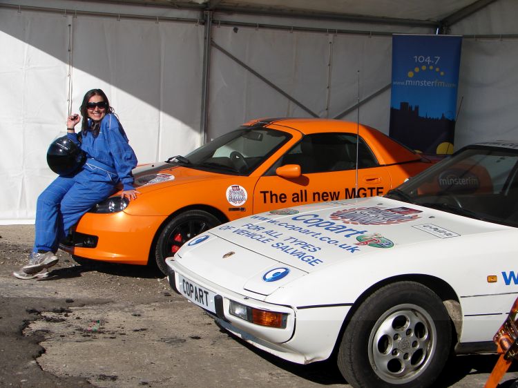 Gemma with the MG and the Porsche from U-pull-it.